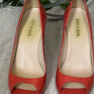 Prada Red Patent Leather Peep-Toe Heels